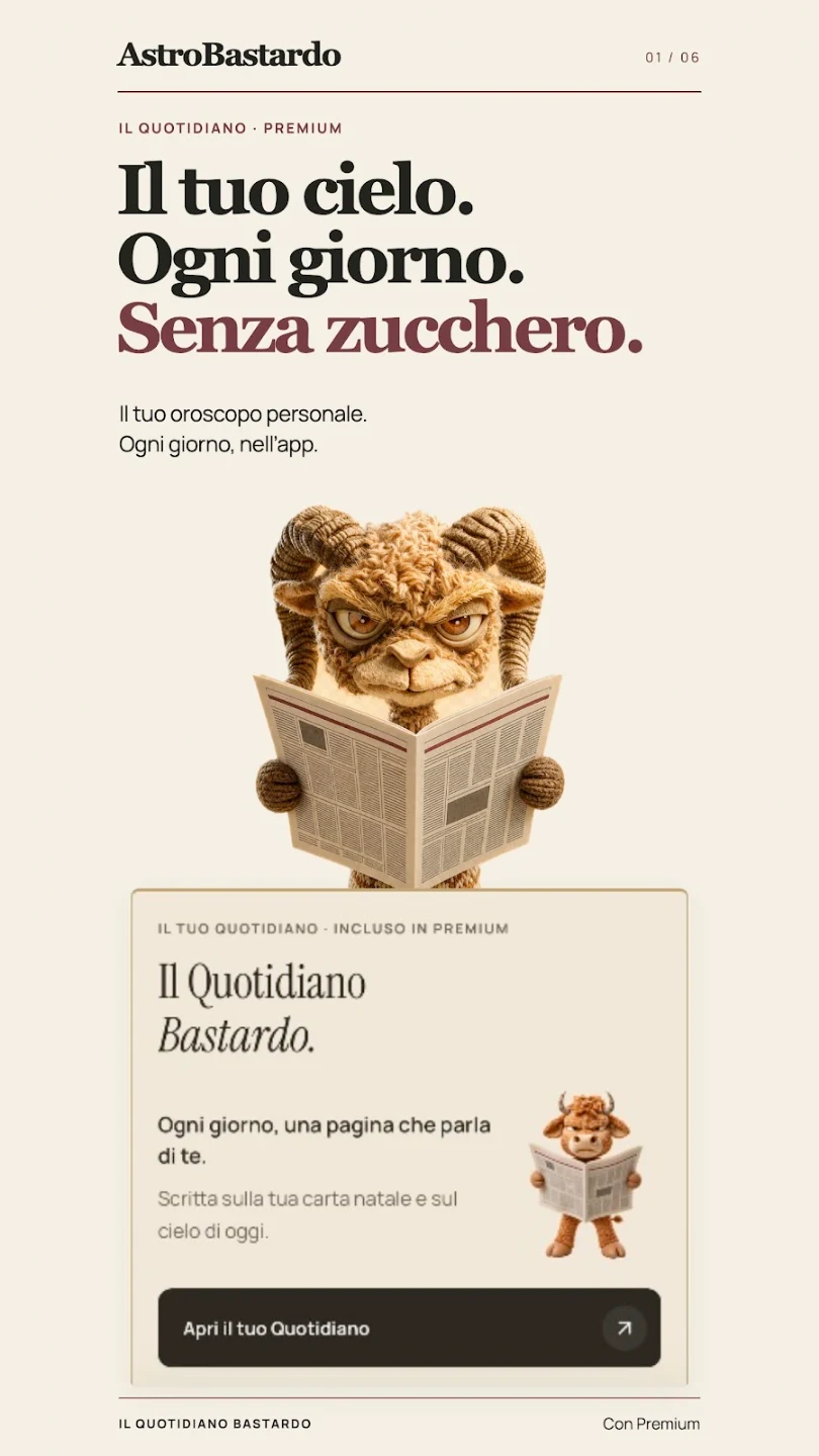 Anteprima ufficiale del Quotidiano Bastardo: la lettura personale dell’app, inclusa in Premium.